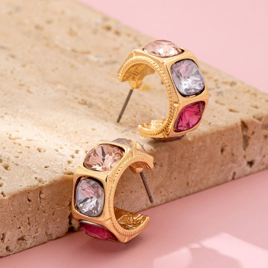 Multi Color Gem Crystal Hoop Earrings