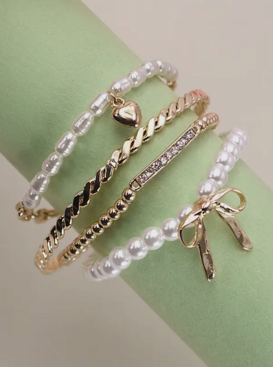 Bow & Pearl Bangle Set
