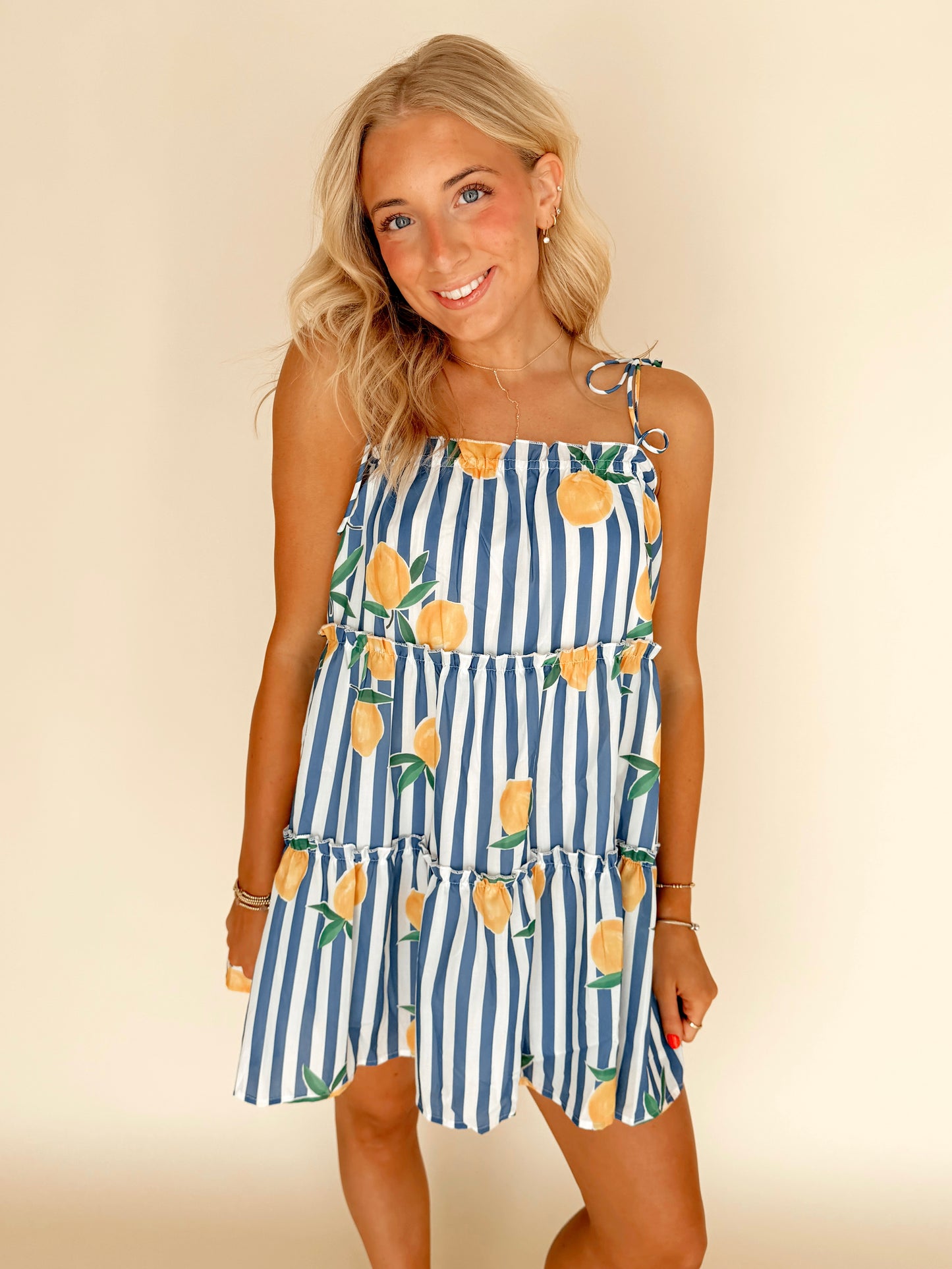 Blue Striped Tiered Mini Dress