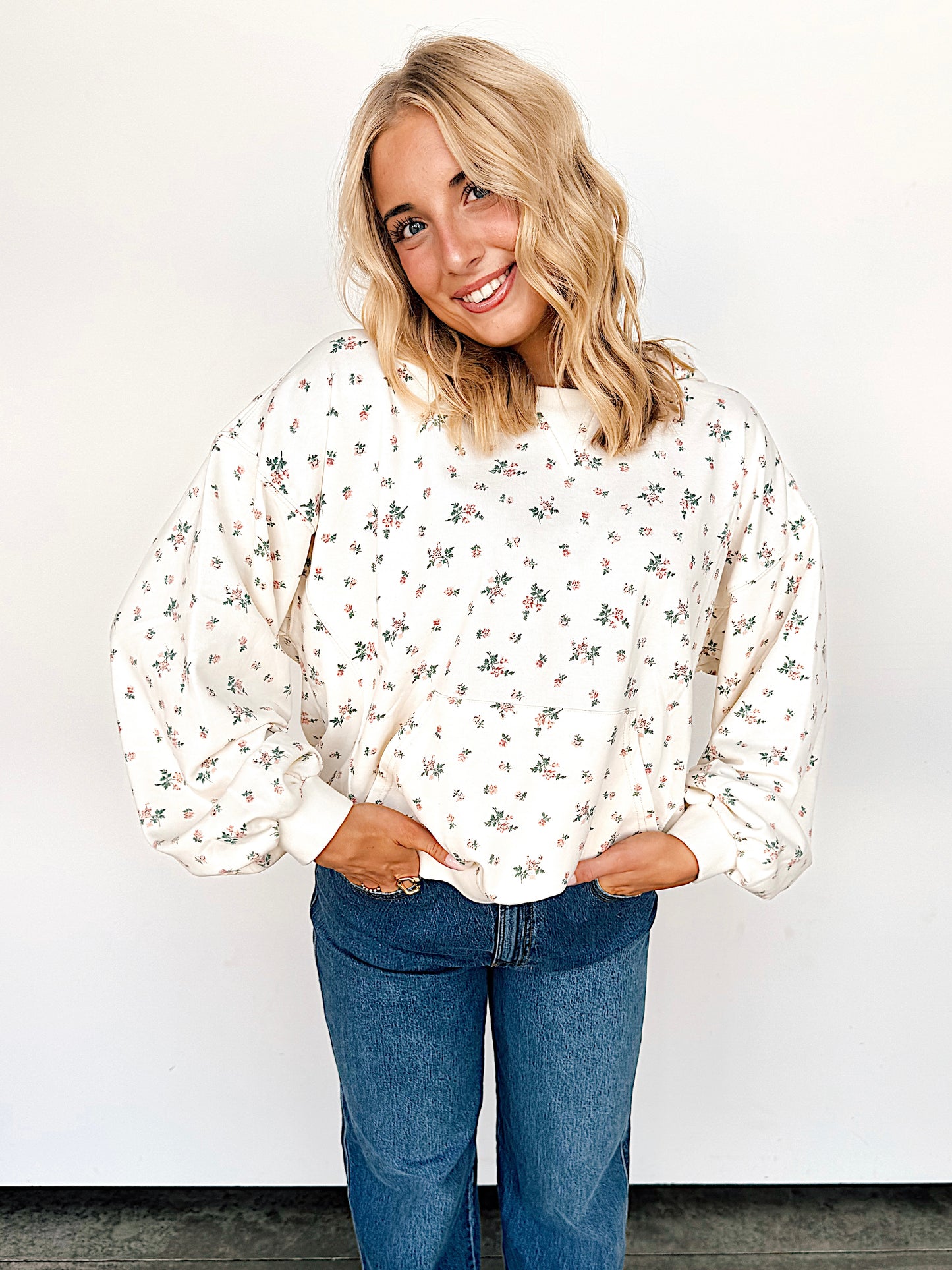 Ivory Floral Hooded Sweatshirt