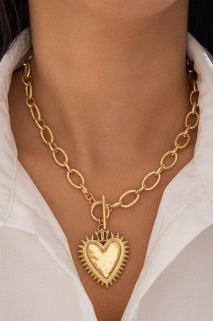 Gold Spiked Heart Toggle Necklace