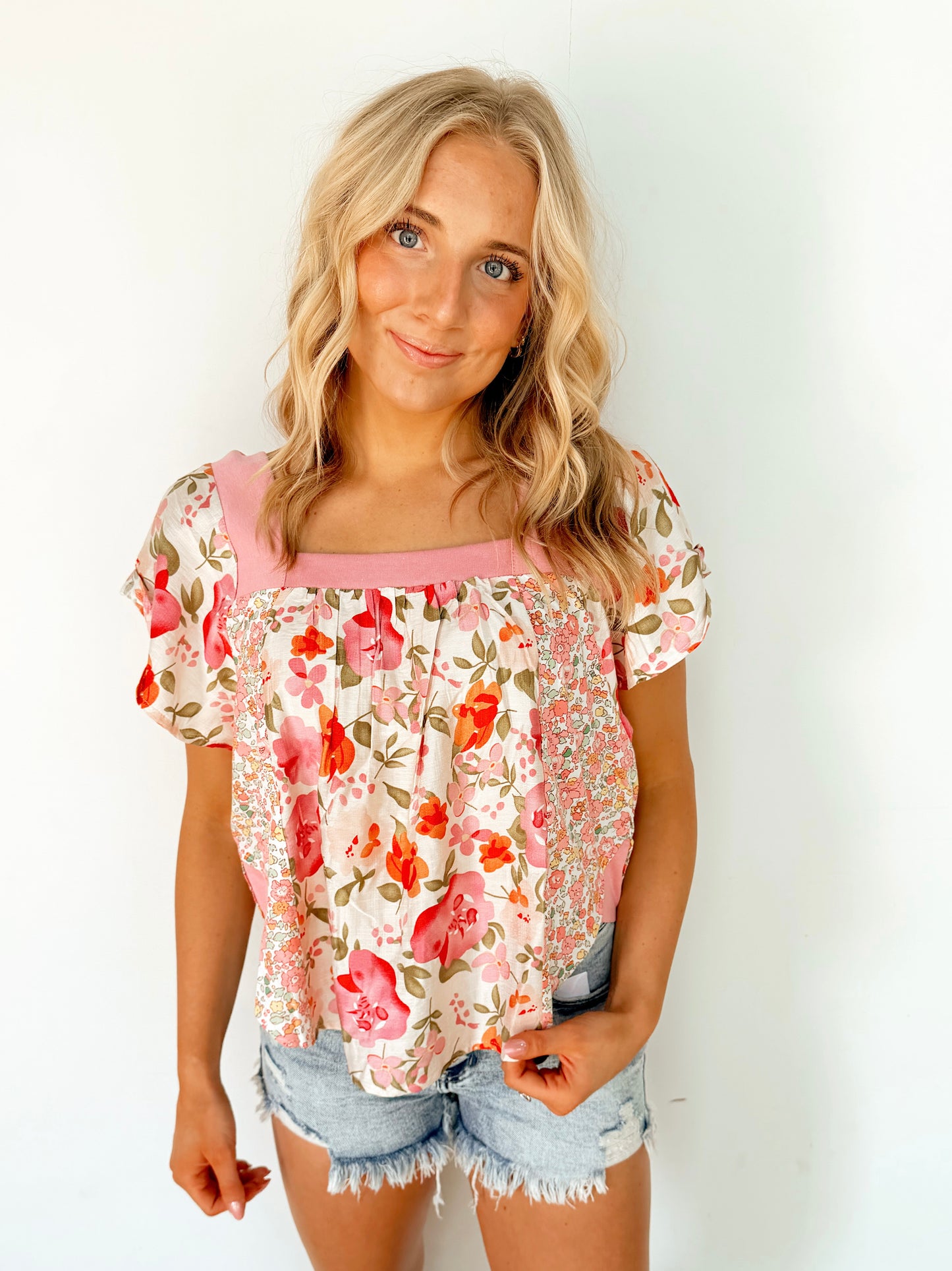 Floral Print Square Neck Top
