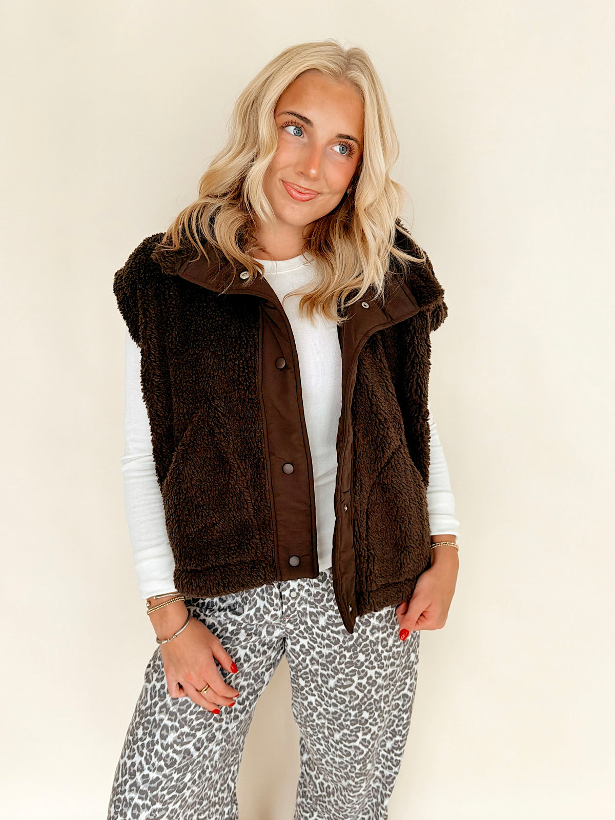 Chocolate Brown Sherpa Vest with Snap Closure