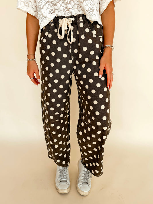 Cocoa Polka Dot Drawstring Barrel Leg Pants