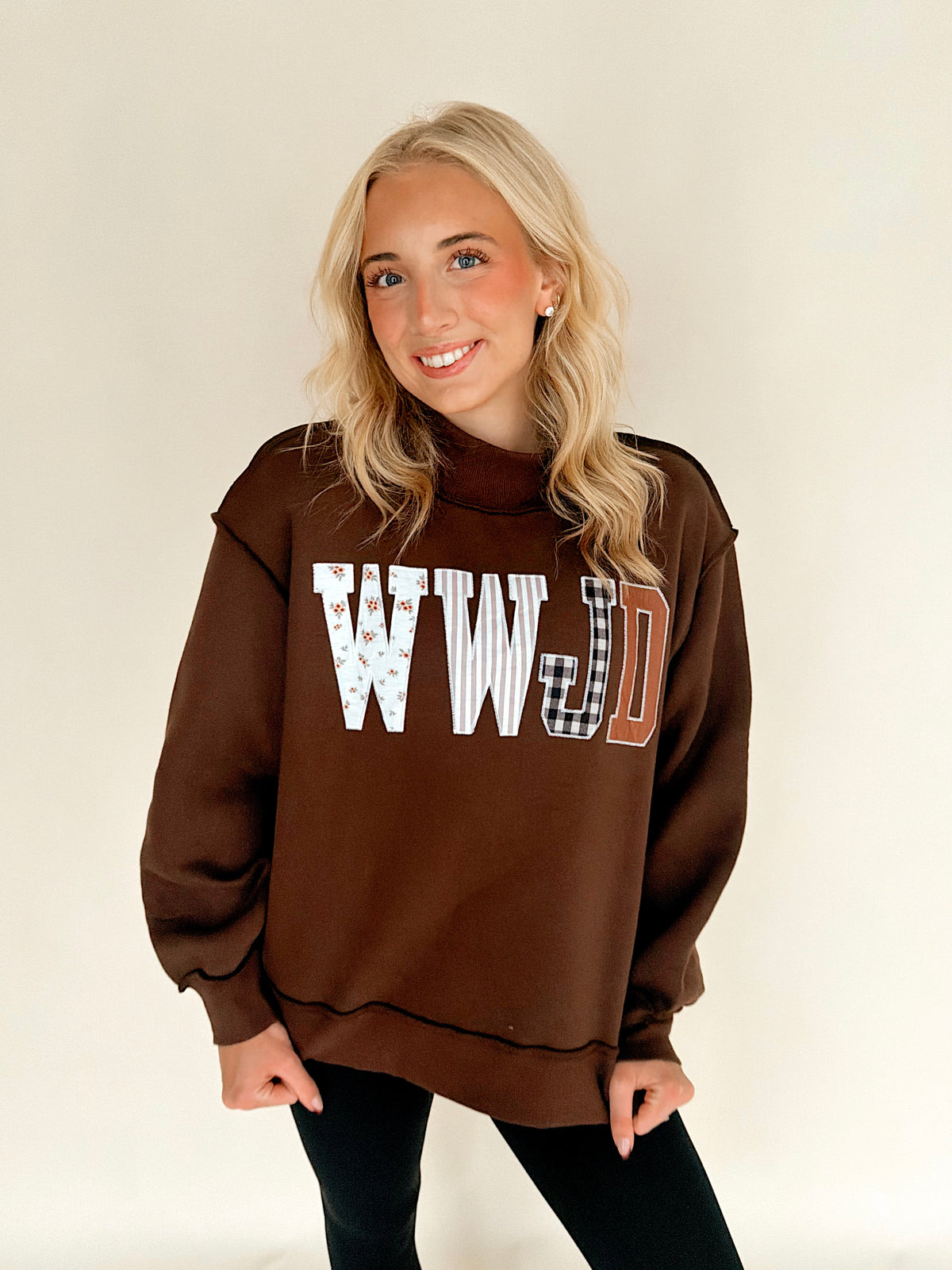 ‘WWJD’  Chocolate Brown Embroidered Mockneck