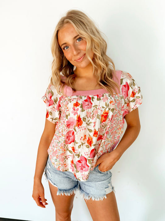 Floral Print Square Neck Top