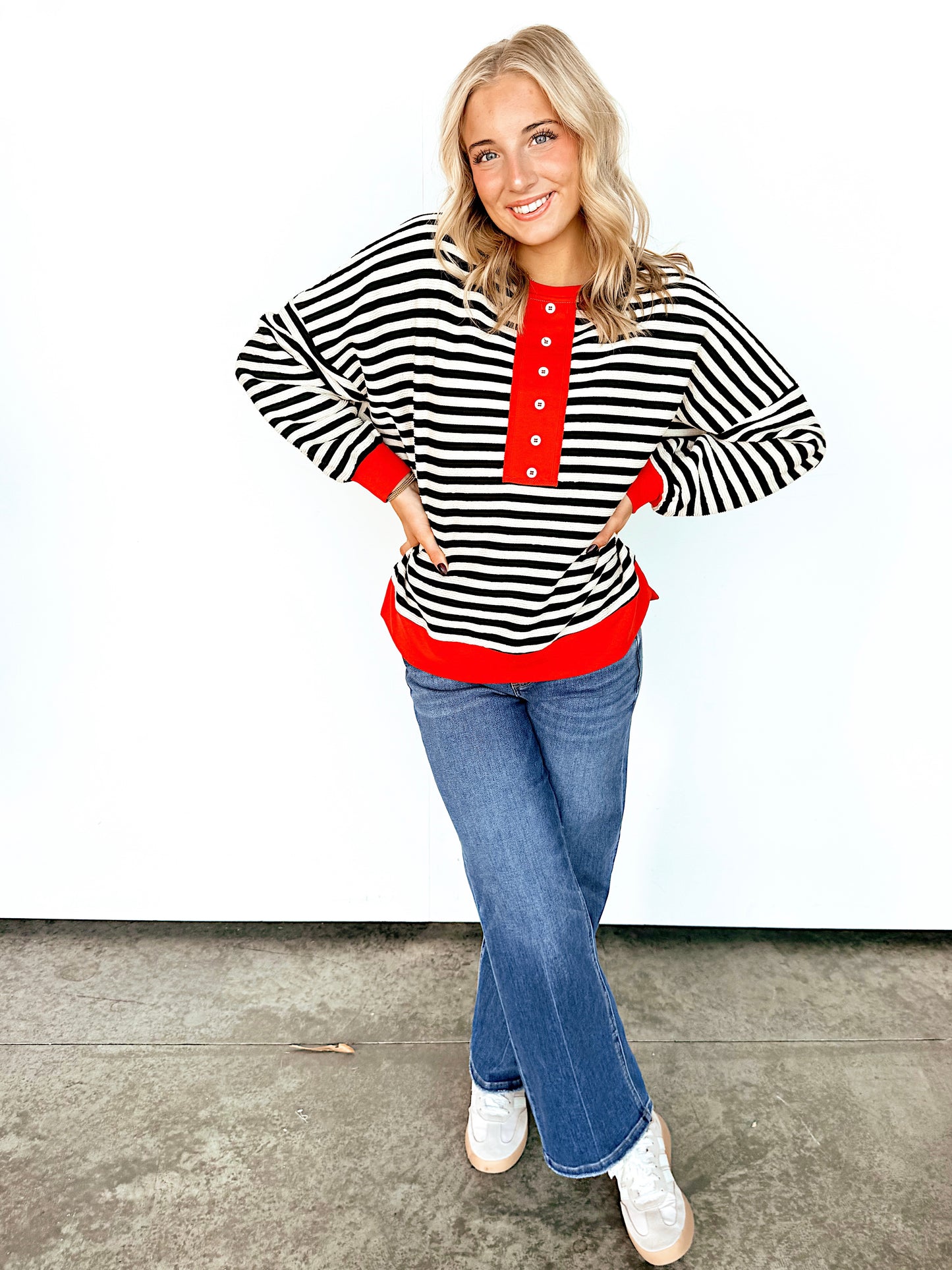 Black Striped Red Detail Top