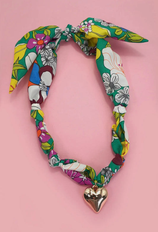 Green Heart Scarf Charm Necklace