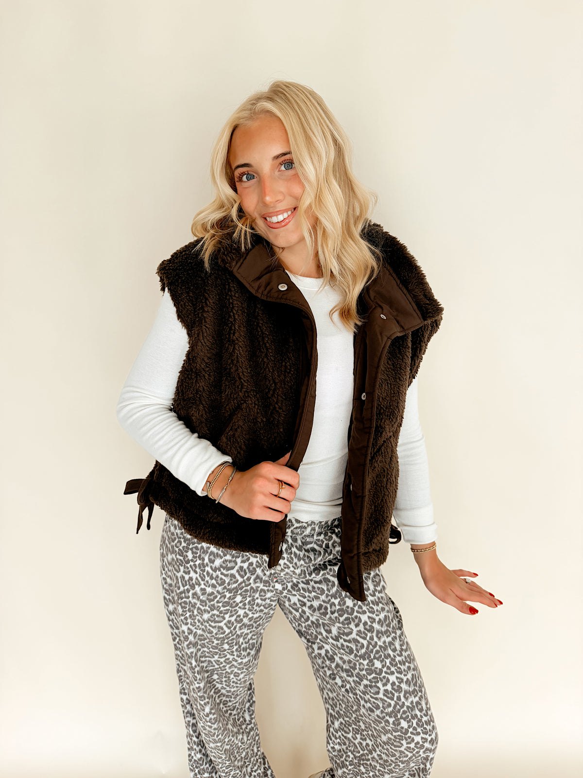 Chocolate Brown Sherpa Vest with Snap Closure
