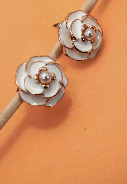 Gold & White Flower Studs