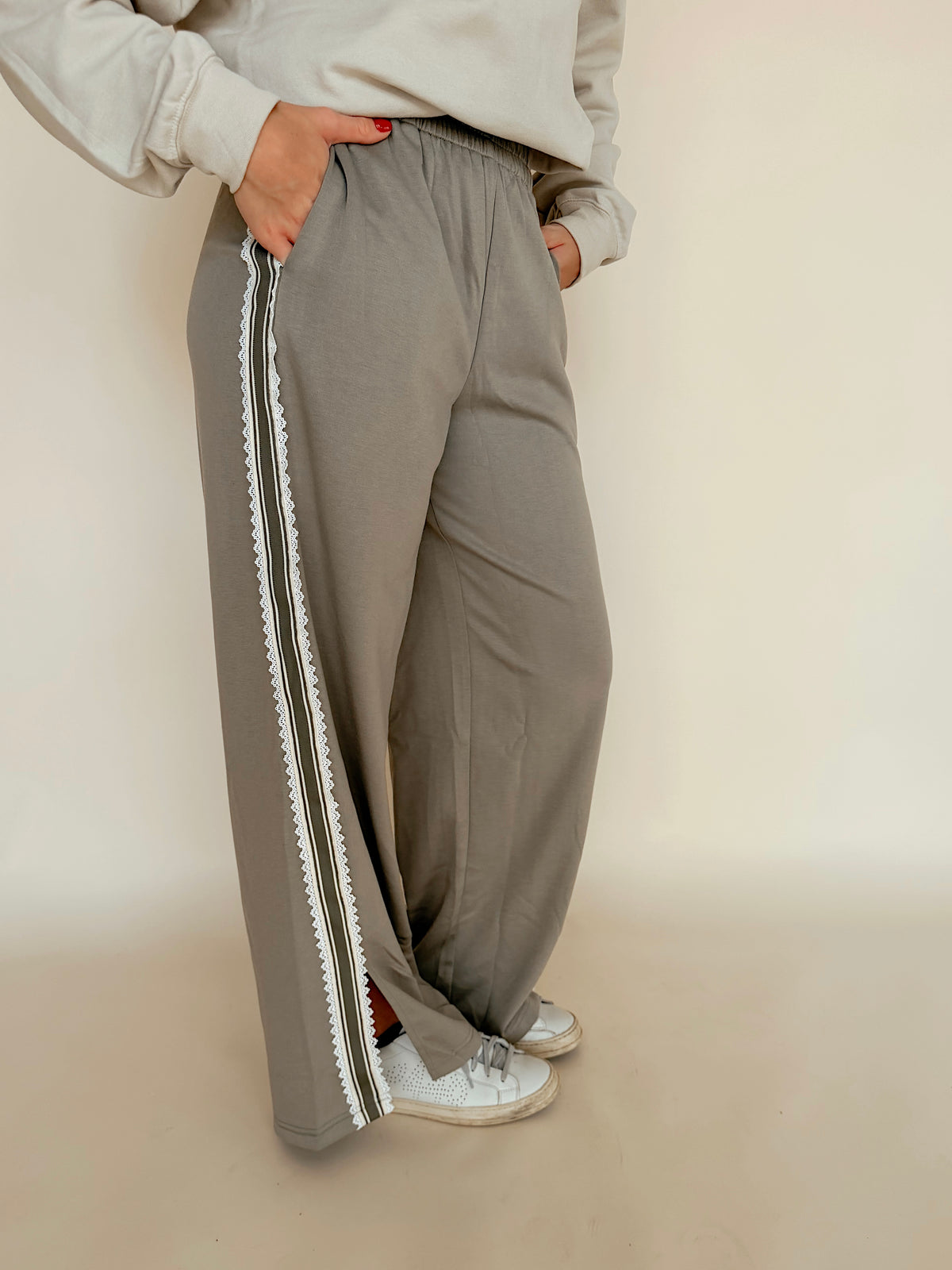 Mossy Sage Wide Leg Track Style Pants