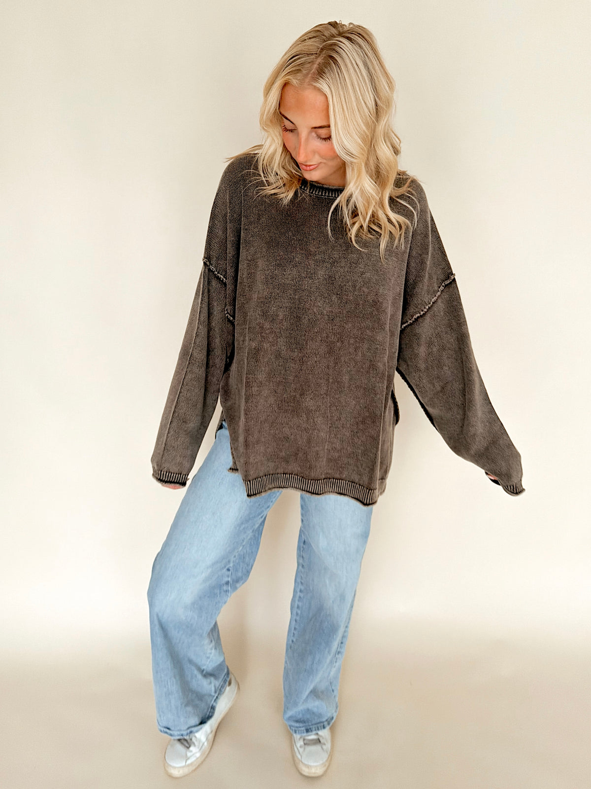 Dark Brown Washed Oversized Top