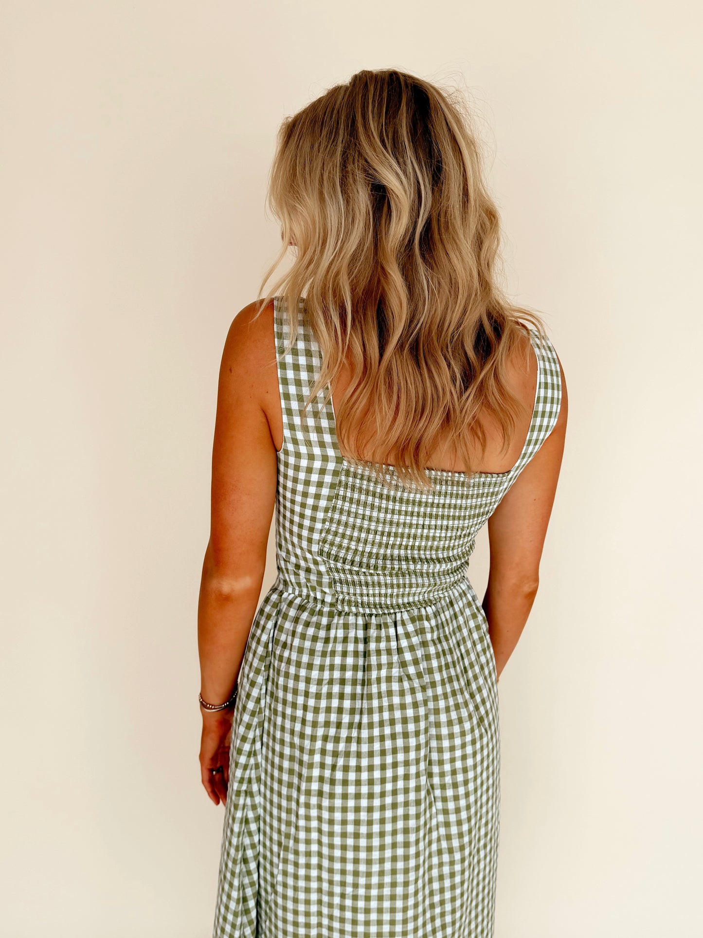 Sage Green Gingham Midi Dress