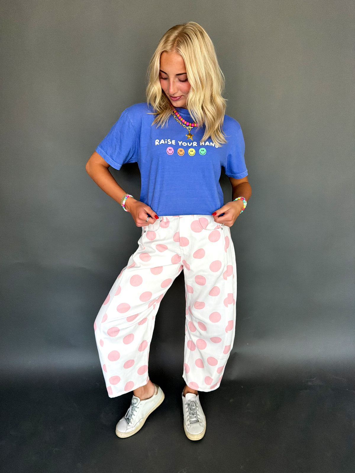 Pink Polka Dot Denim Pants