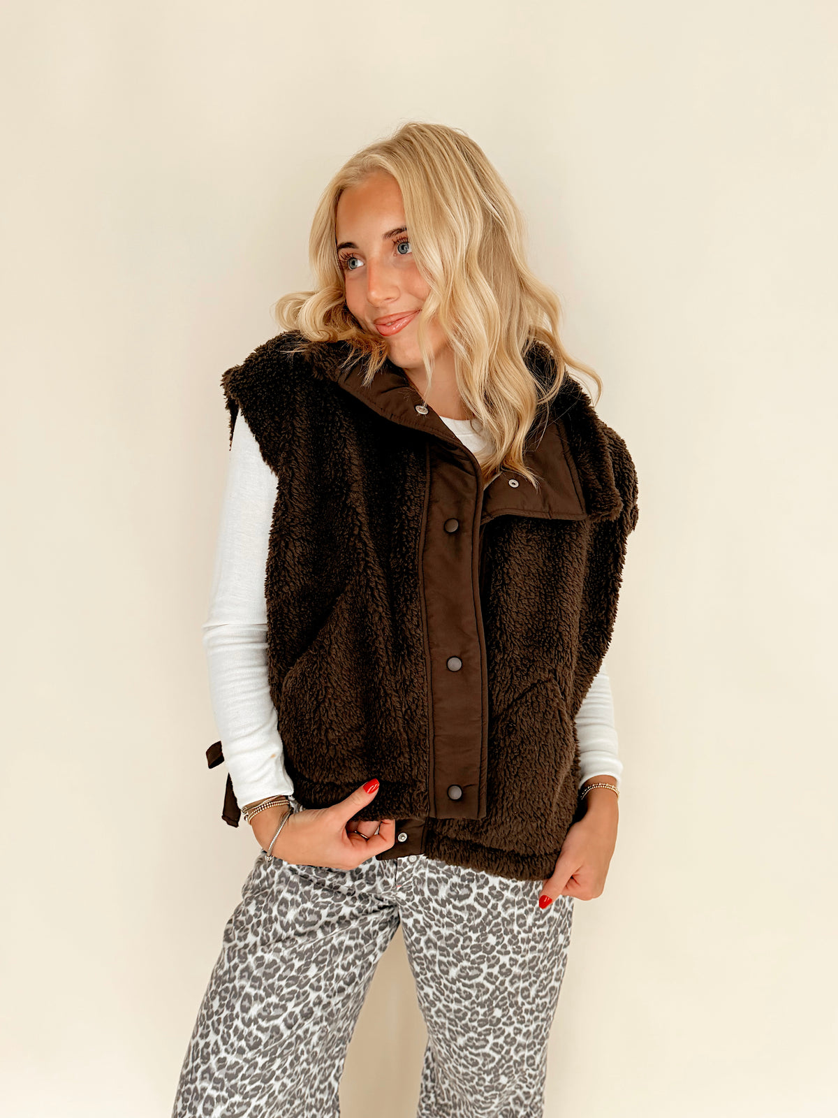 Chocolate Brown Sherpa Vest with Snap Closure