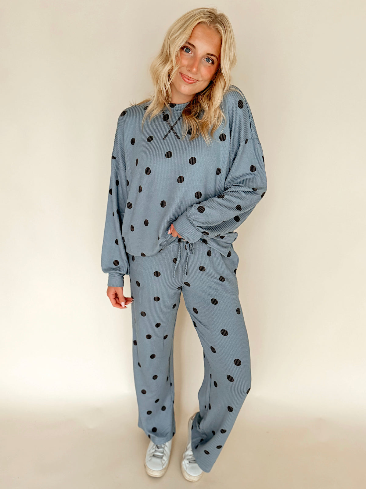Blue & Brown Polka Dot Ribbed Set