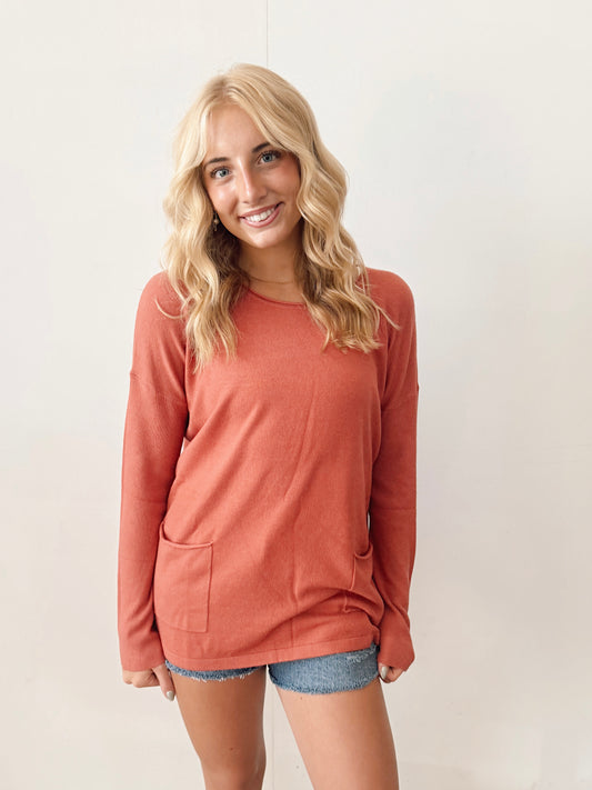 Rust Front Pocket Tunic Top