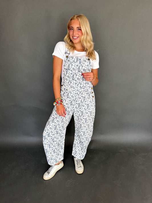 Floral Printed Cropped Overalls