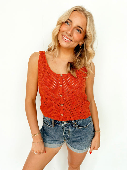 Rust Button Front Tank Top