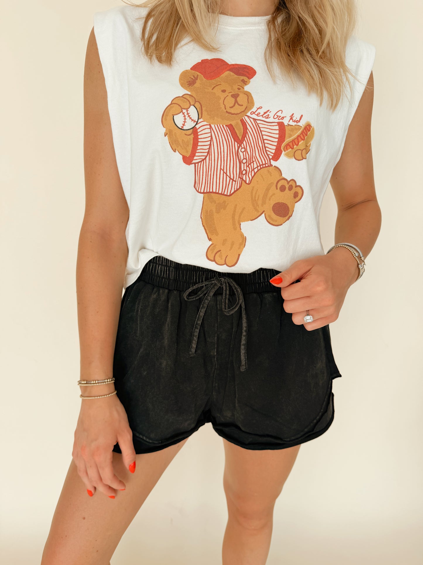 Black Mineral Wash French Terry Shorts