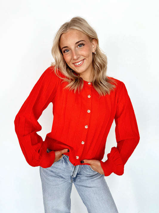 Red Ribbed Detail Cardigan