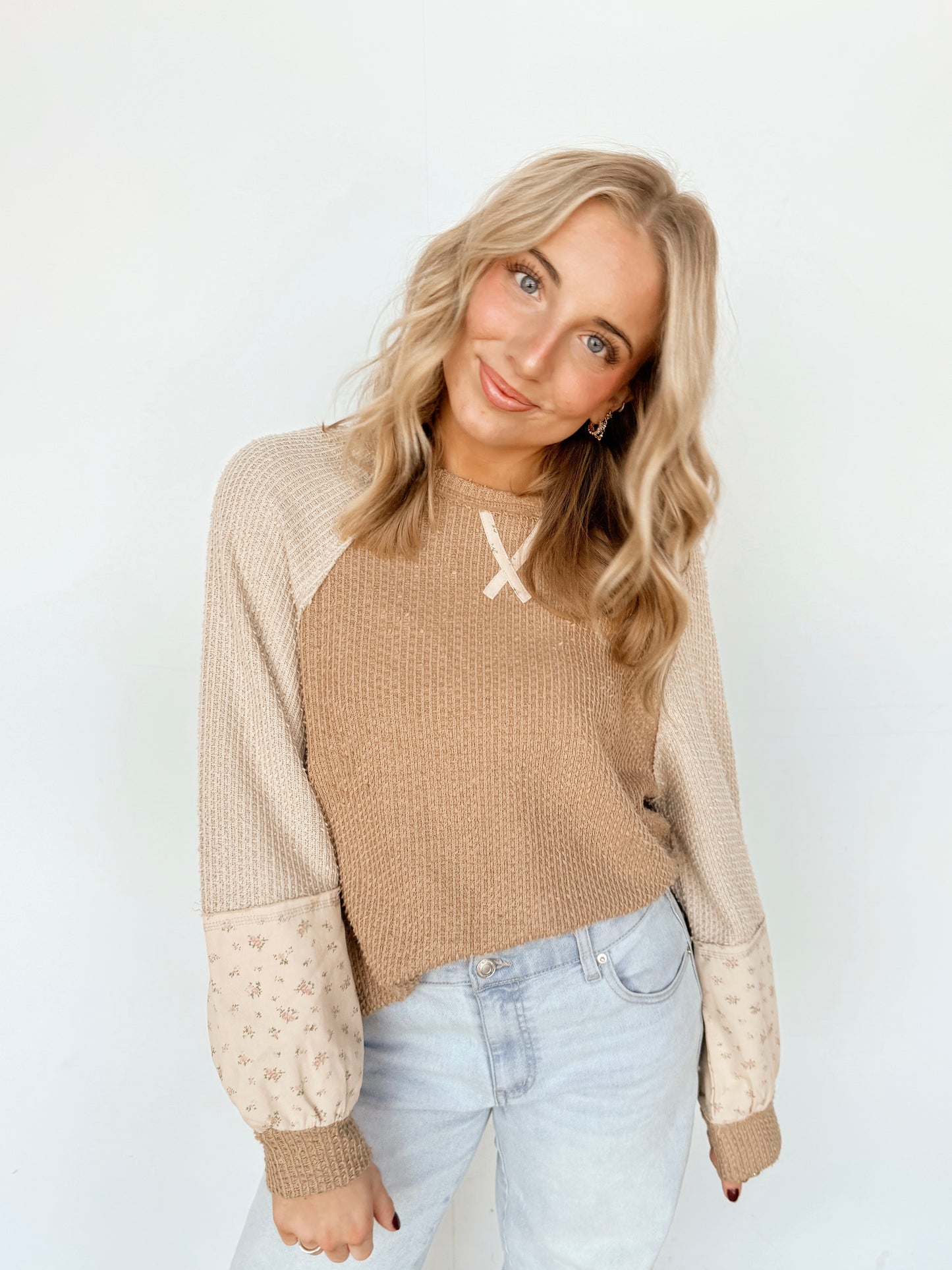 Oatmeal & Beige Colorblock Top