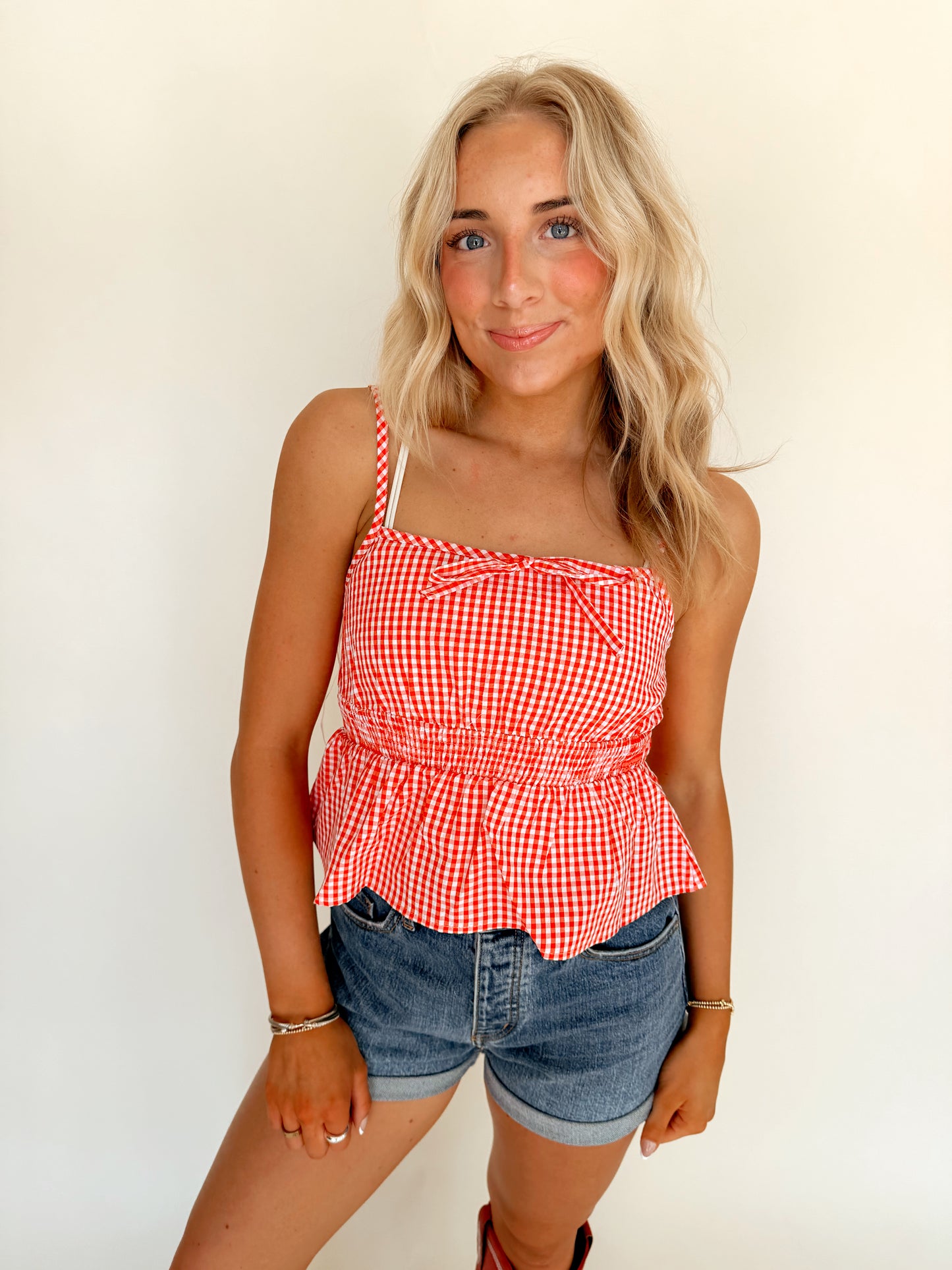 Red Gingham Babydoll Peplum Tank