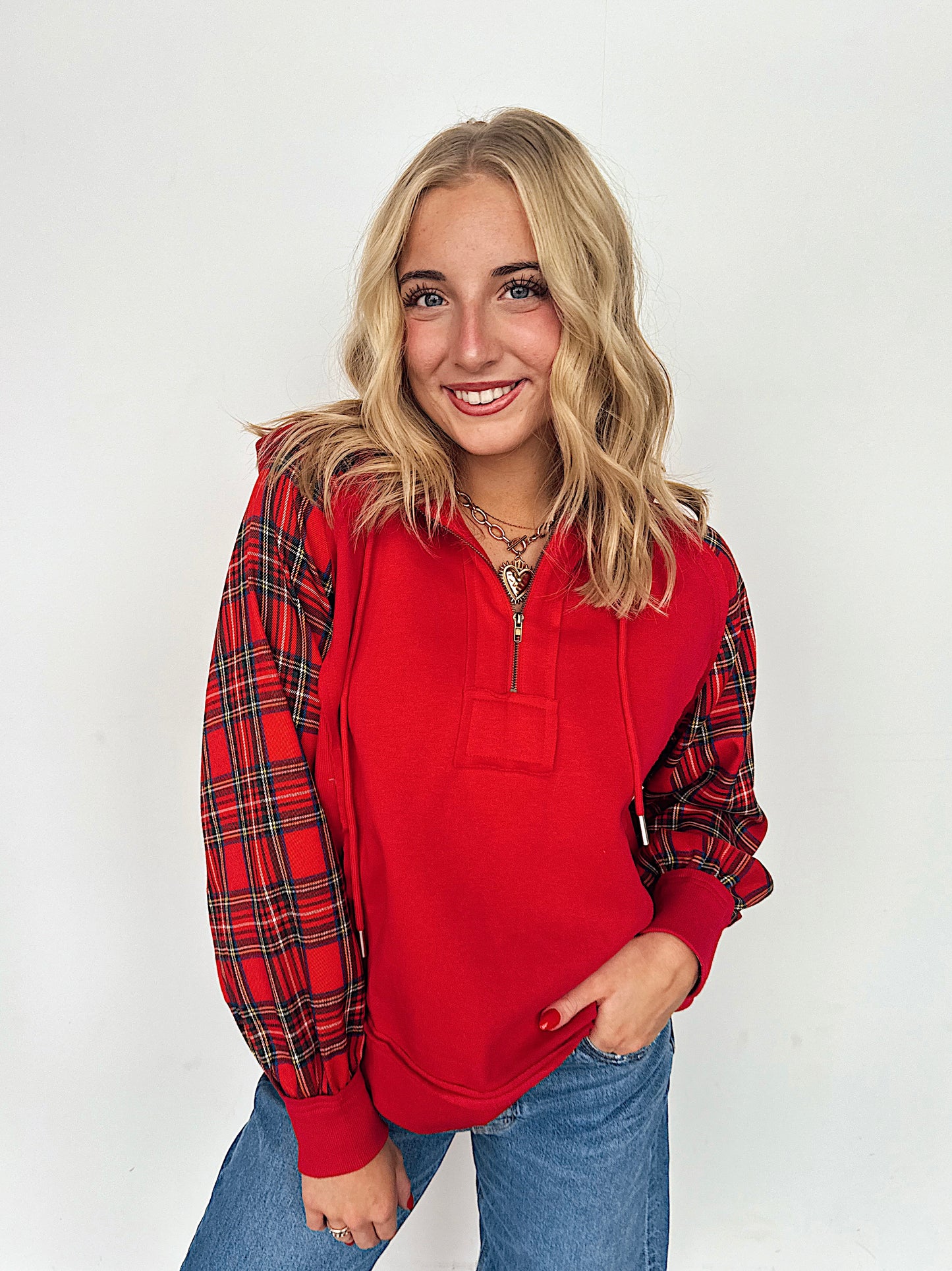 Christmas Plaid Half Zip Pullover