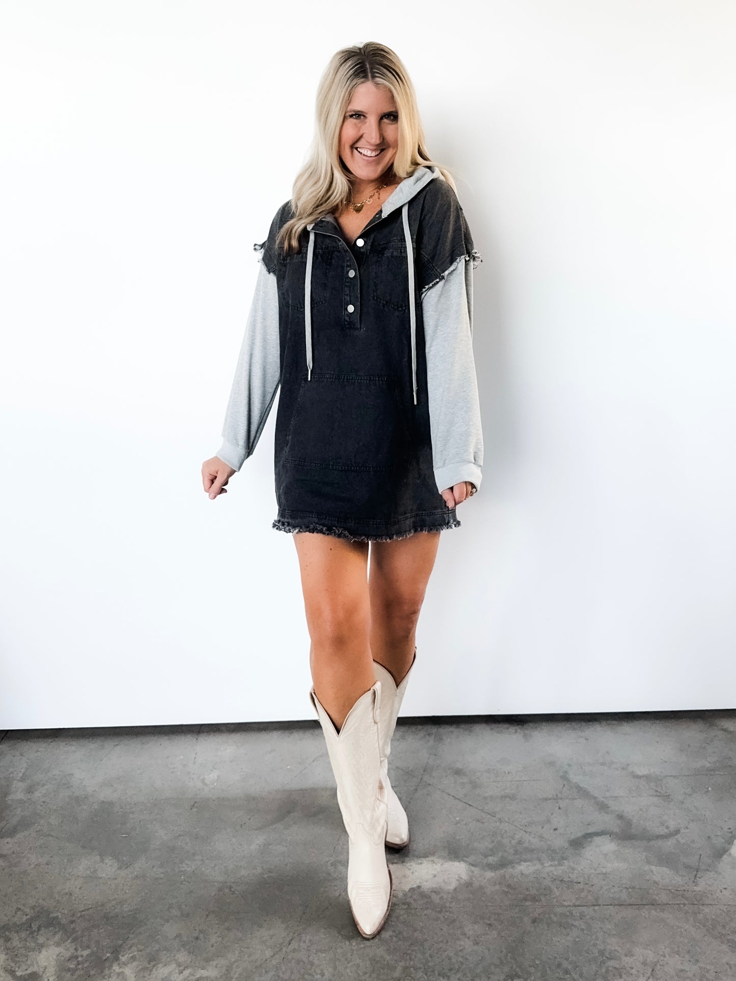 Charcoal Hooded Denim Dress