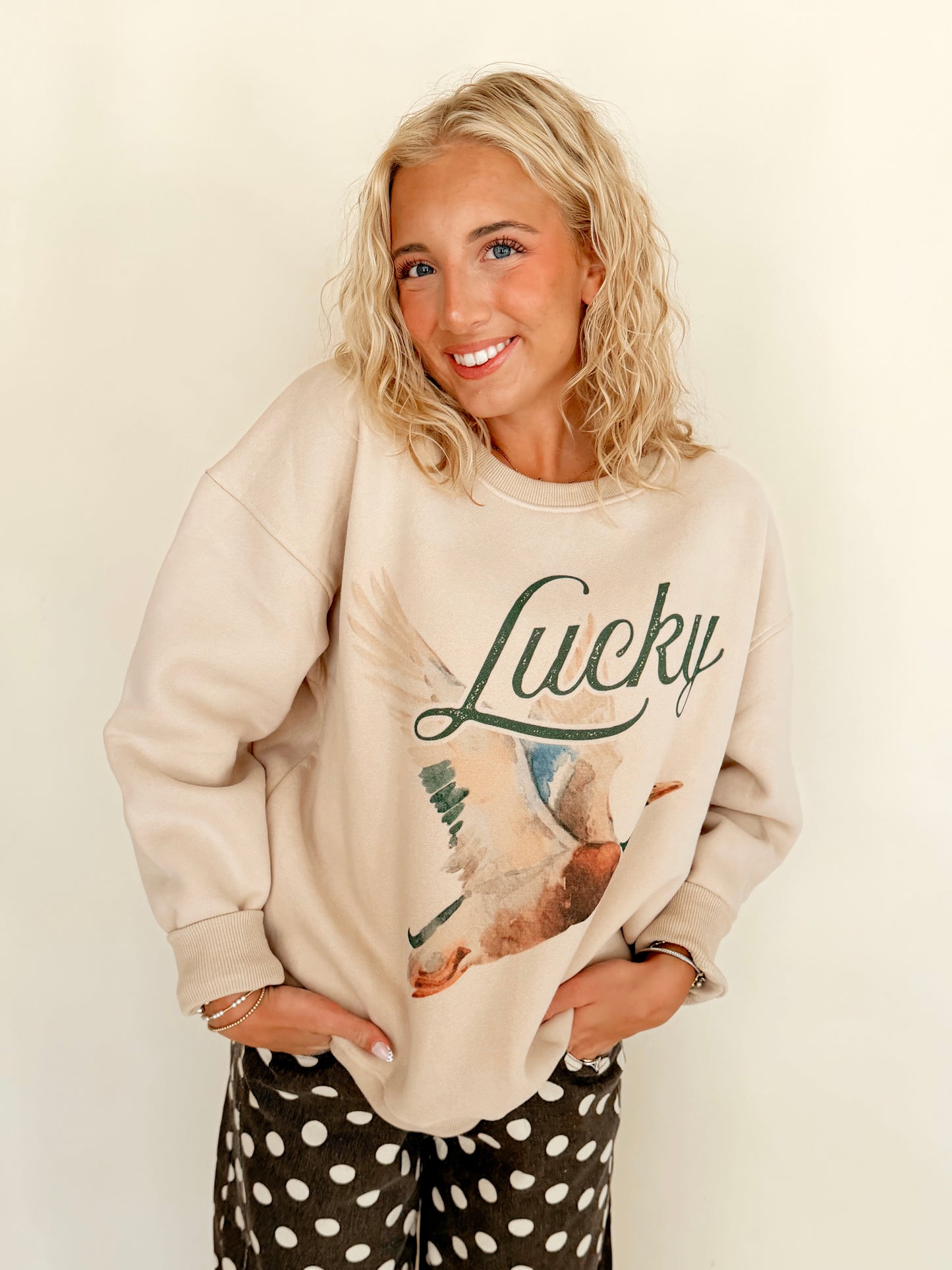 PREORDER Beige ‘Lucky Duck’ Mallard Crewneck