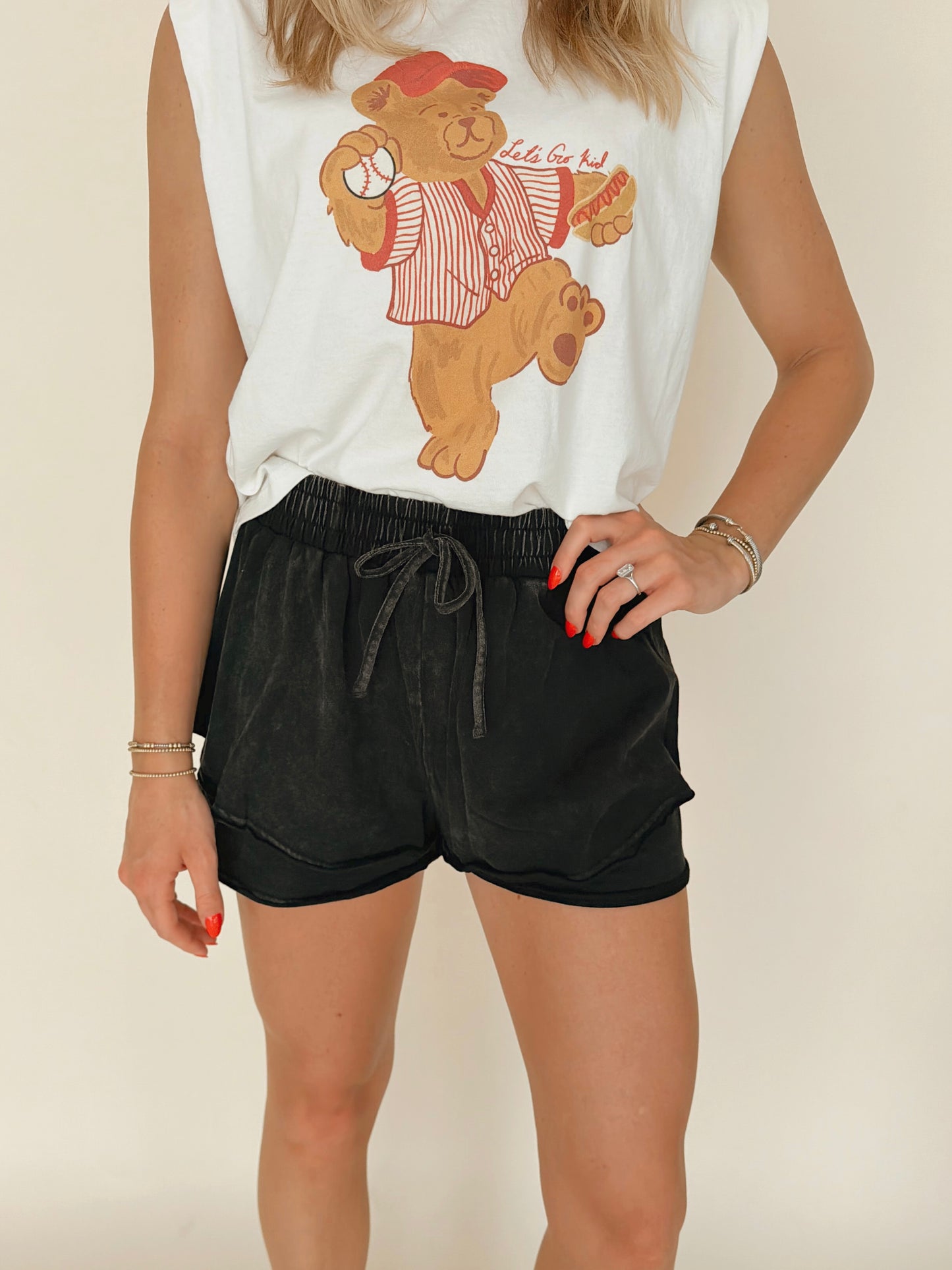 Black Mineral Wash French Terry Shorts