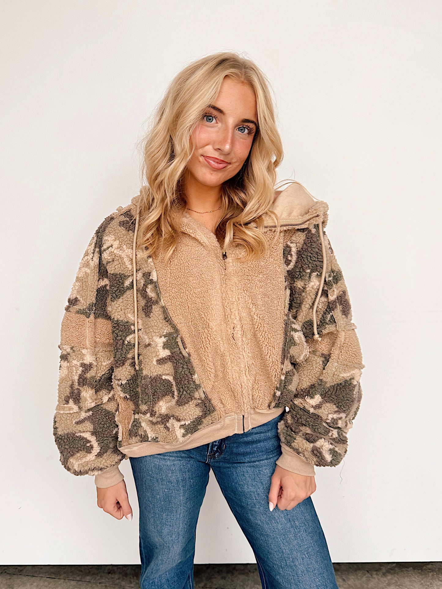 Fuzzy Camo Fleece Zip Up
