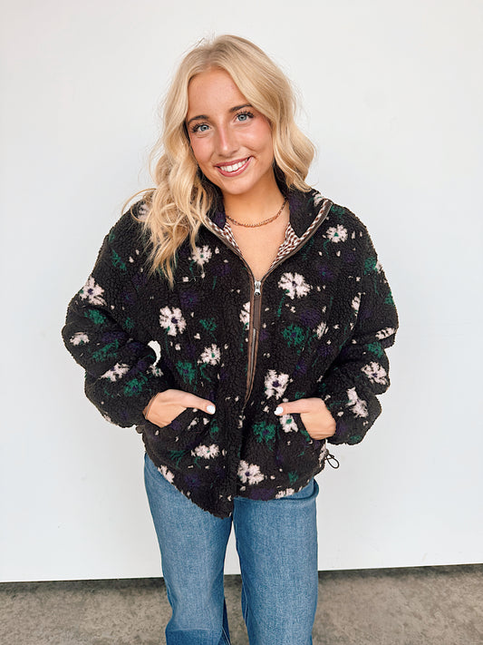 Mocha Floral Sherpa Jacket