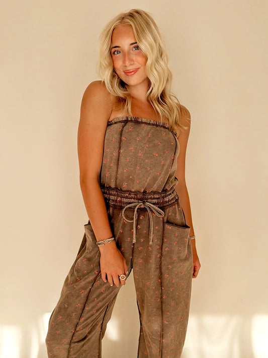 Floral Print Barrel Leg Jumpsuit