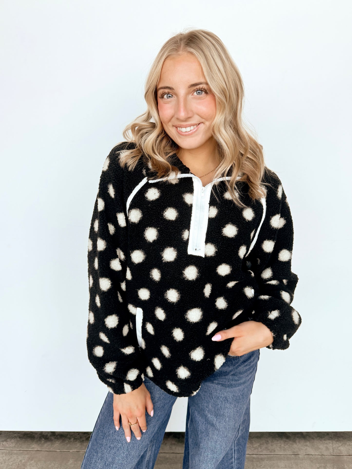 Black Polka Dot Half Zip Fleece