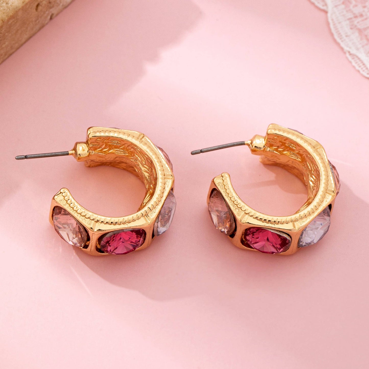 Multi Color Gem Crystal Hoop Earrings