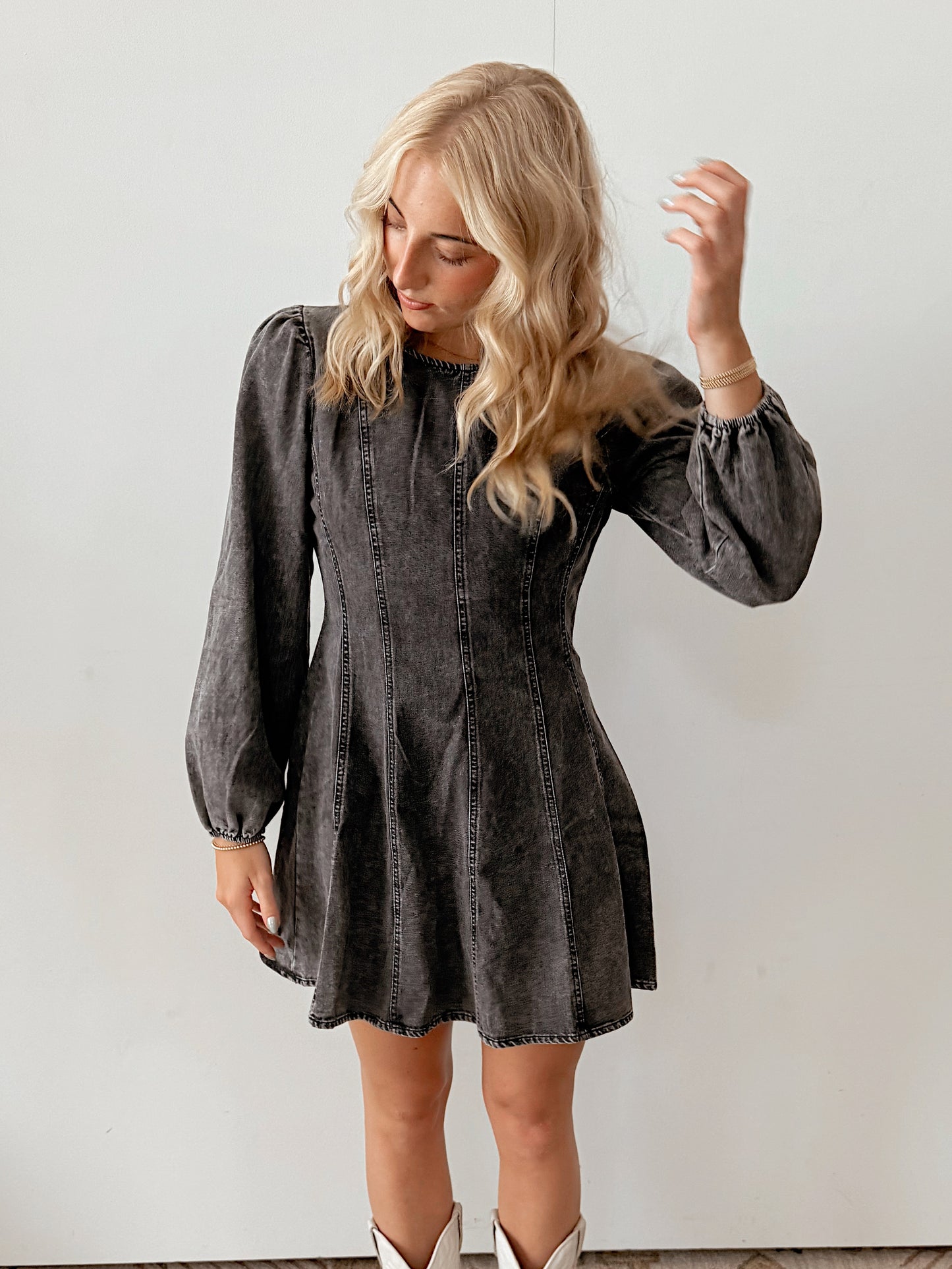 Grey Mineral Wash Denim Dress