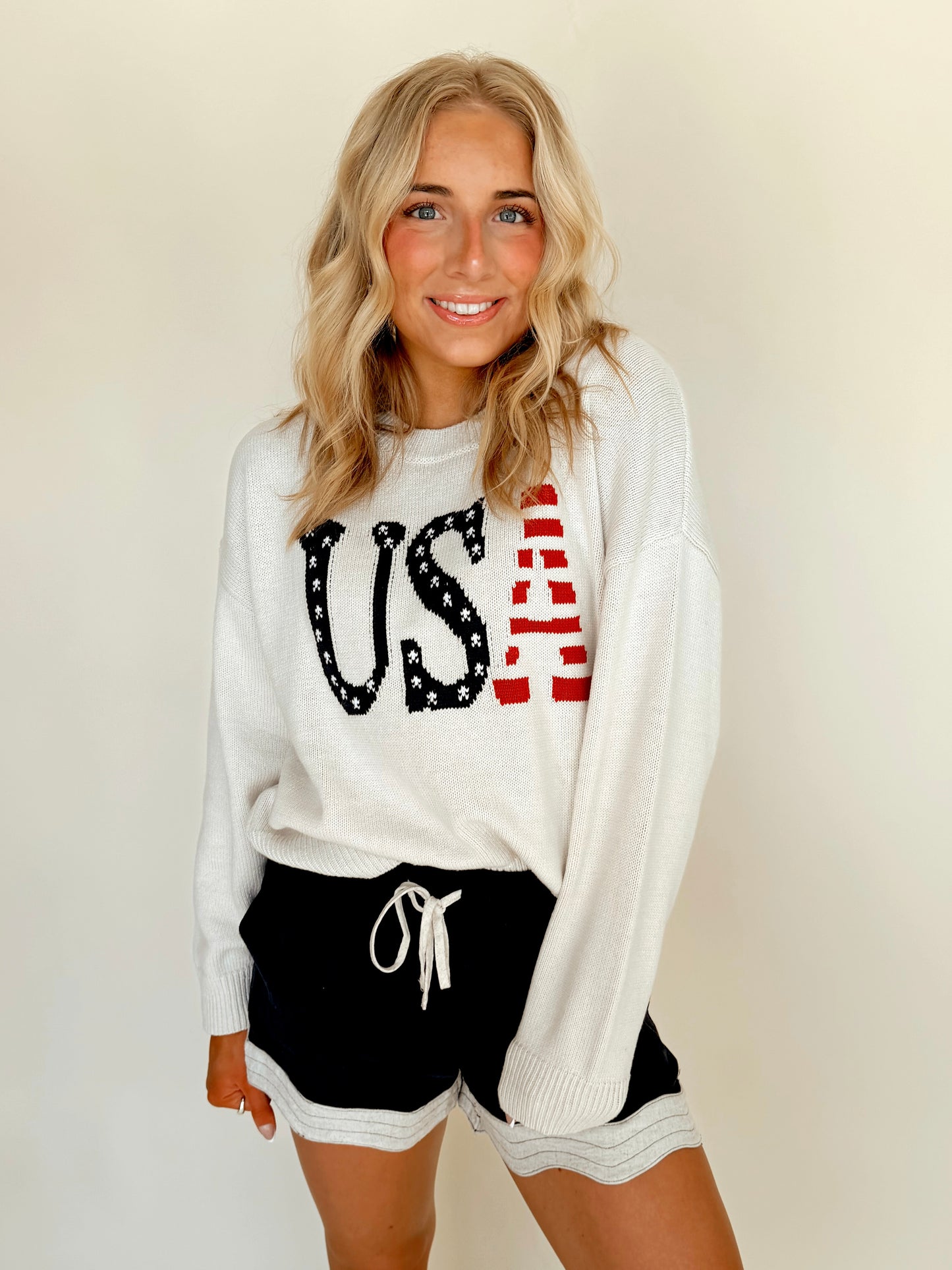 Ivory ‘USA’ Crewneck Sweater