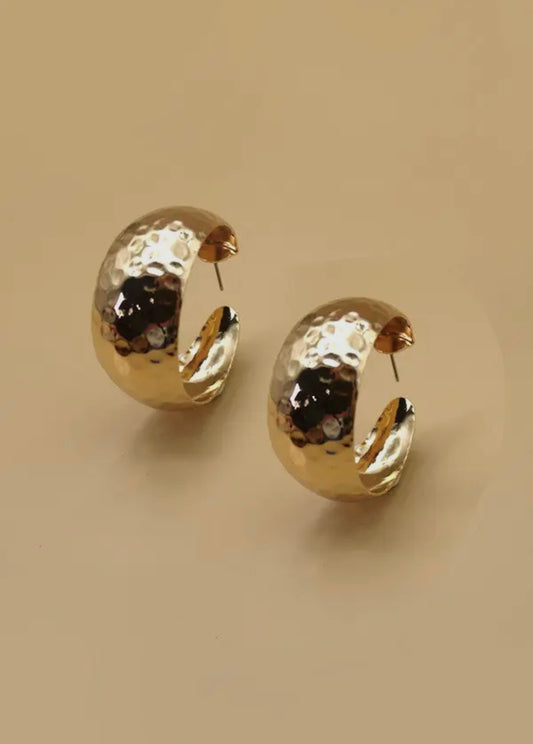 Gold Hammered Hoops