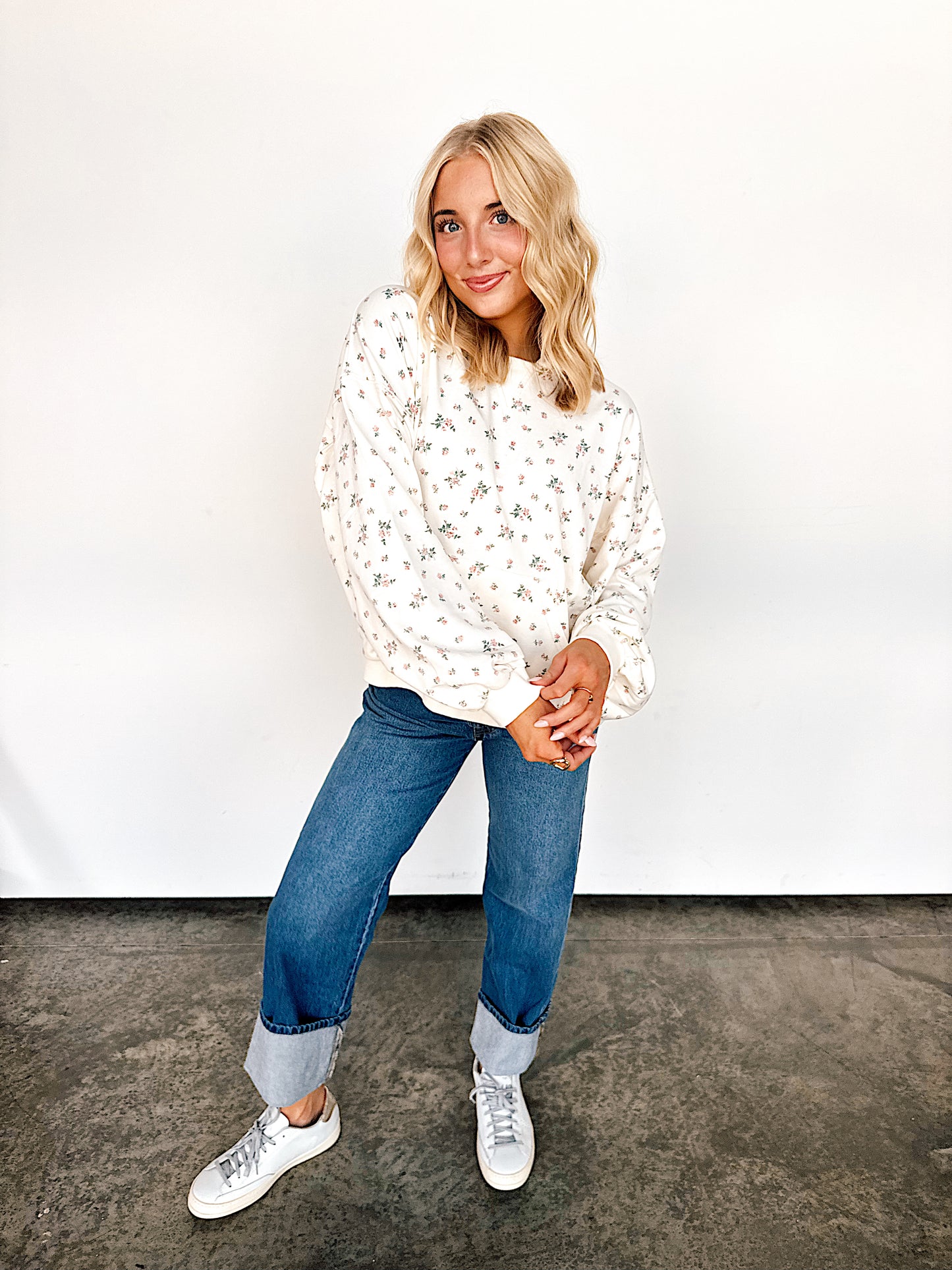 Ivory Floral Hooded Sweatshirt