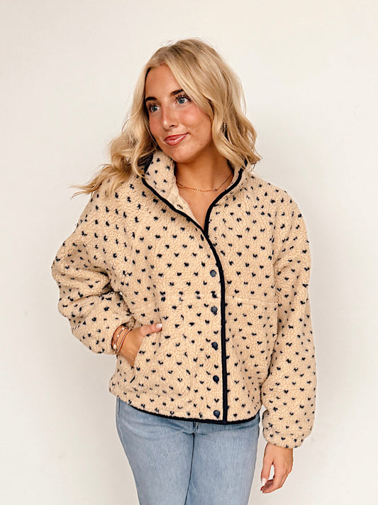 Beige & Navy Polka Dot Snap Button Fleece