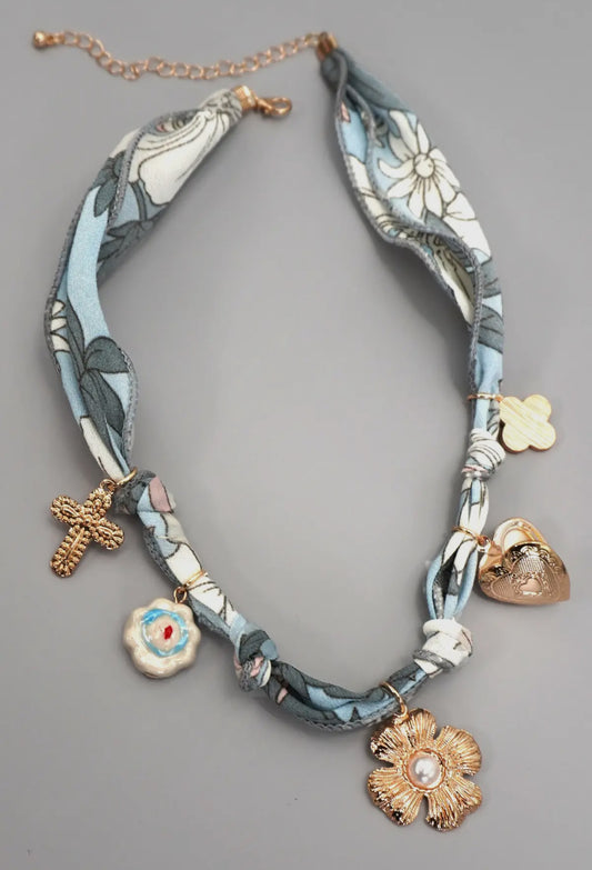 Blue Toned Bandana Charm Necklace
