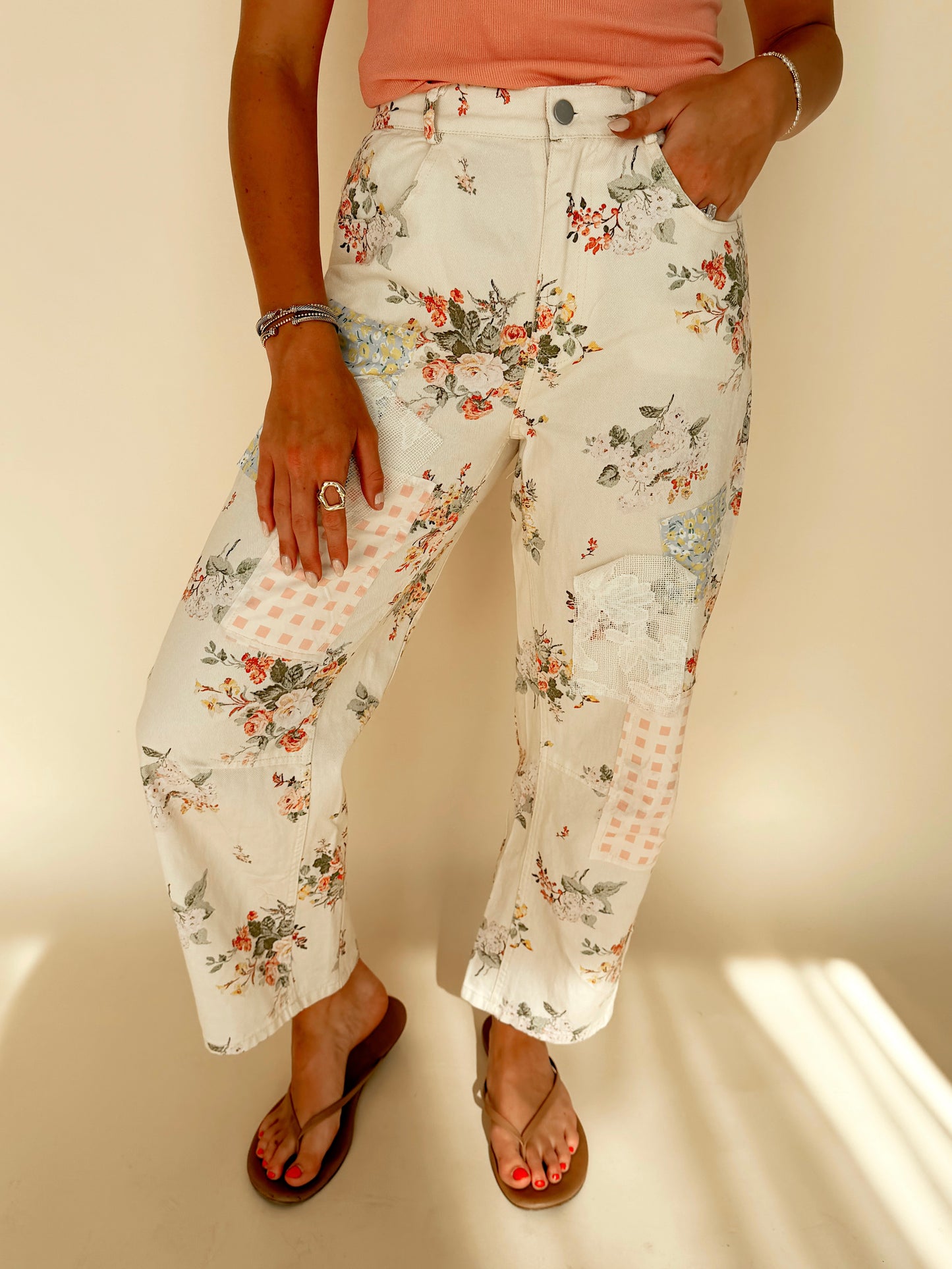 Floral Patchwork Barrel Pants