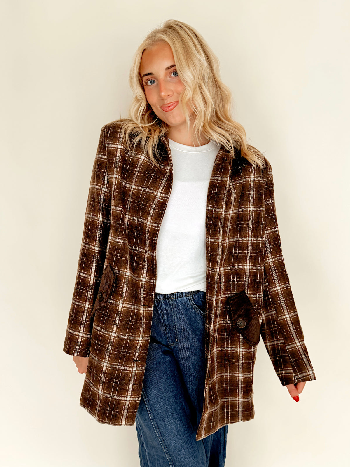Mocha Plaid Midlength Barn Jacket