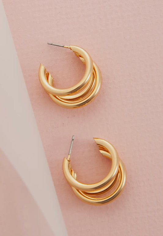 Gold Triple Row Hoops
