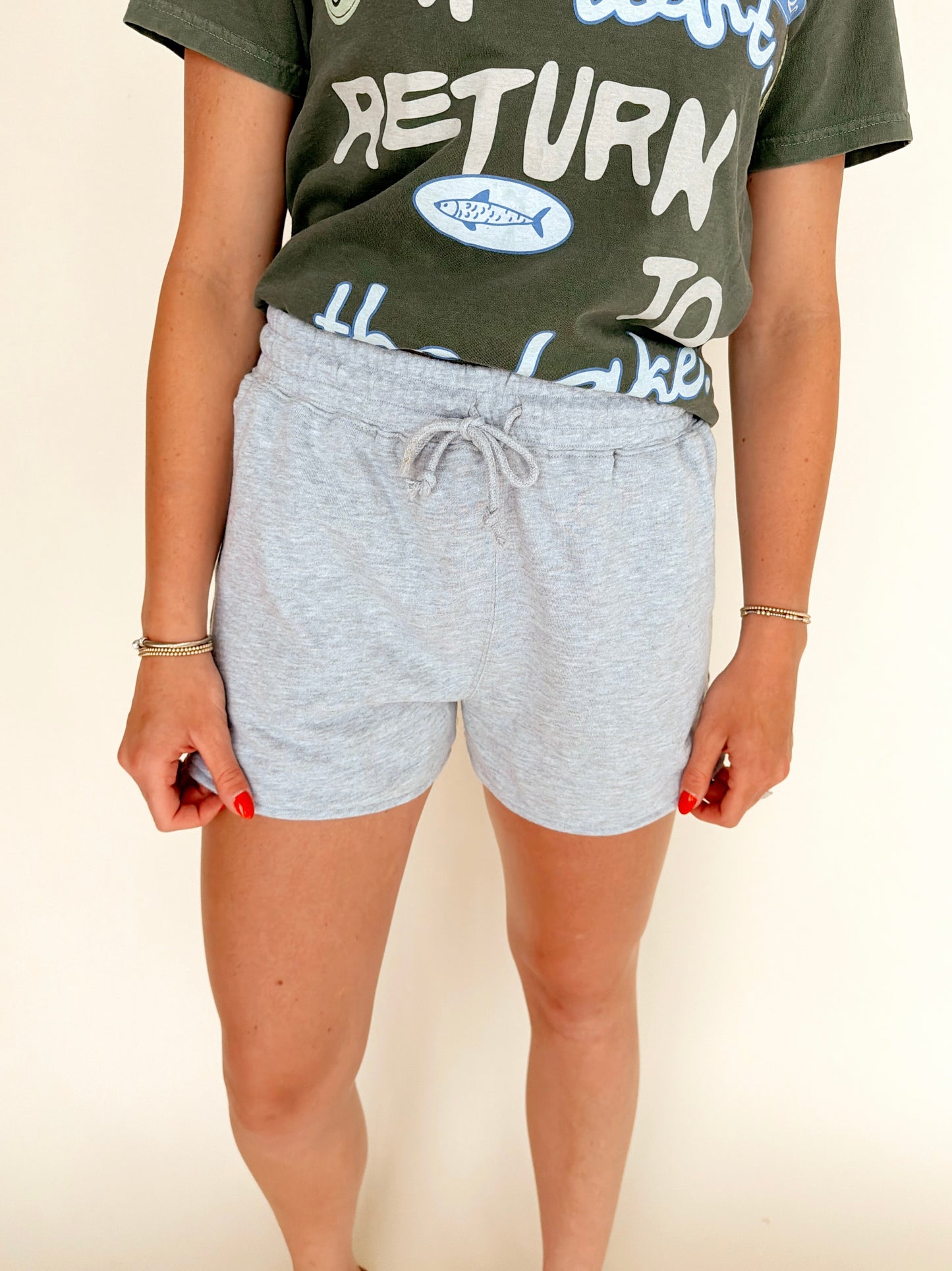 Heather Grey Washed Elastic Waist Shorts