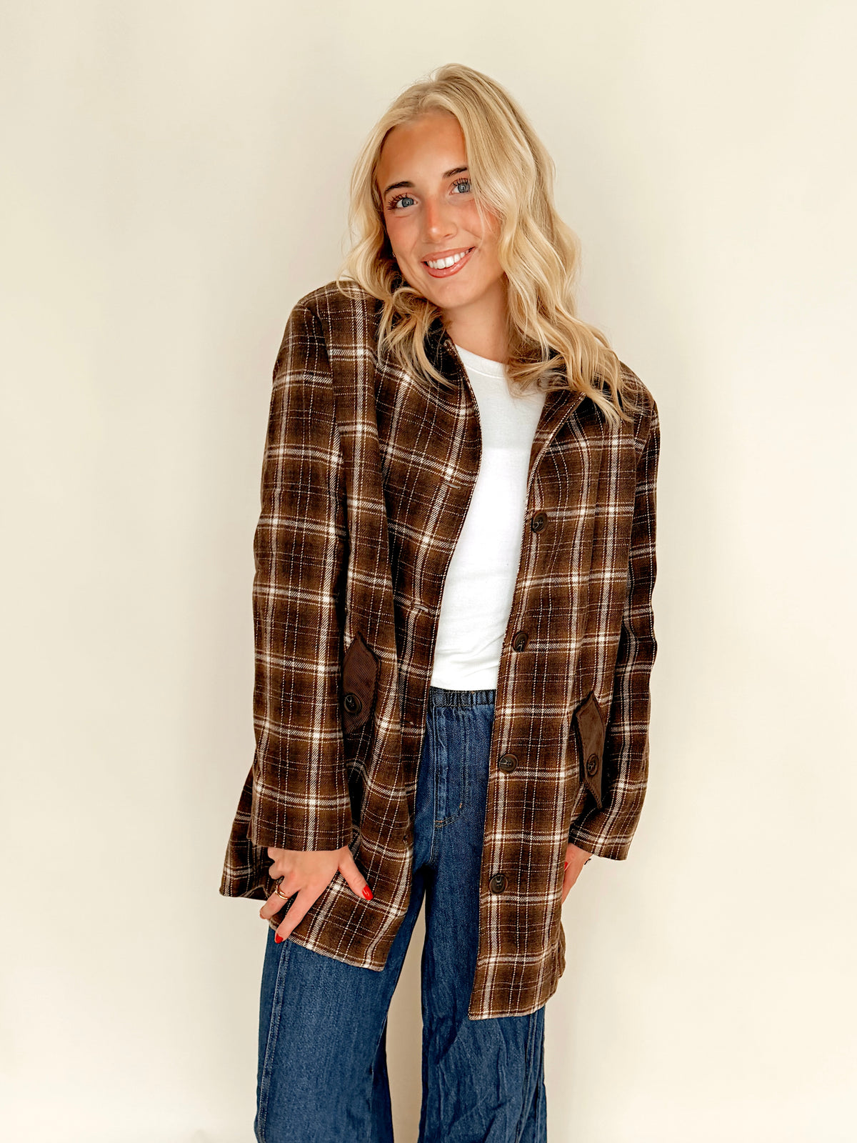 Mocha Plaid Midlength Barn Jacket