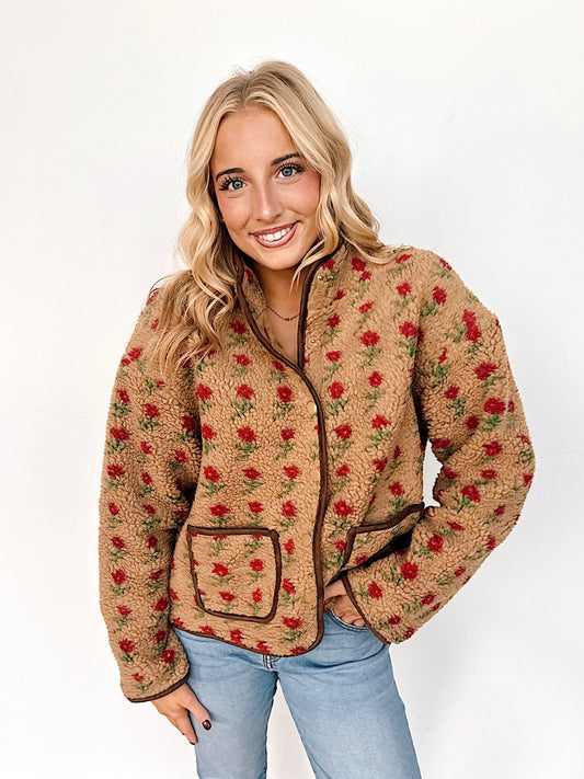 Camel & Red Floral Fleece