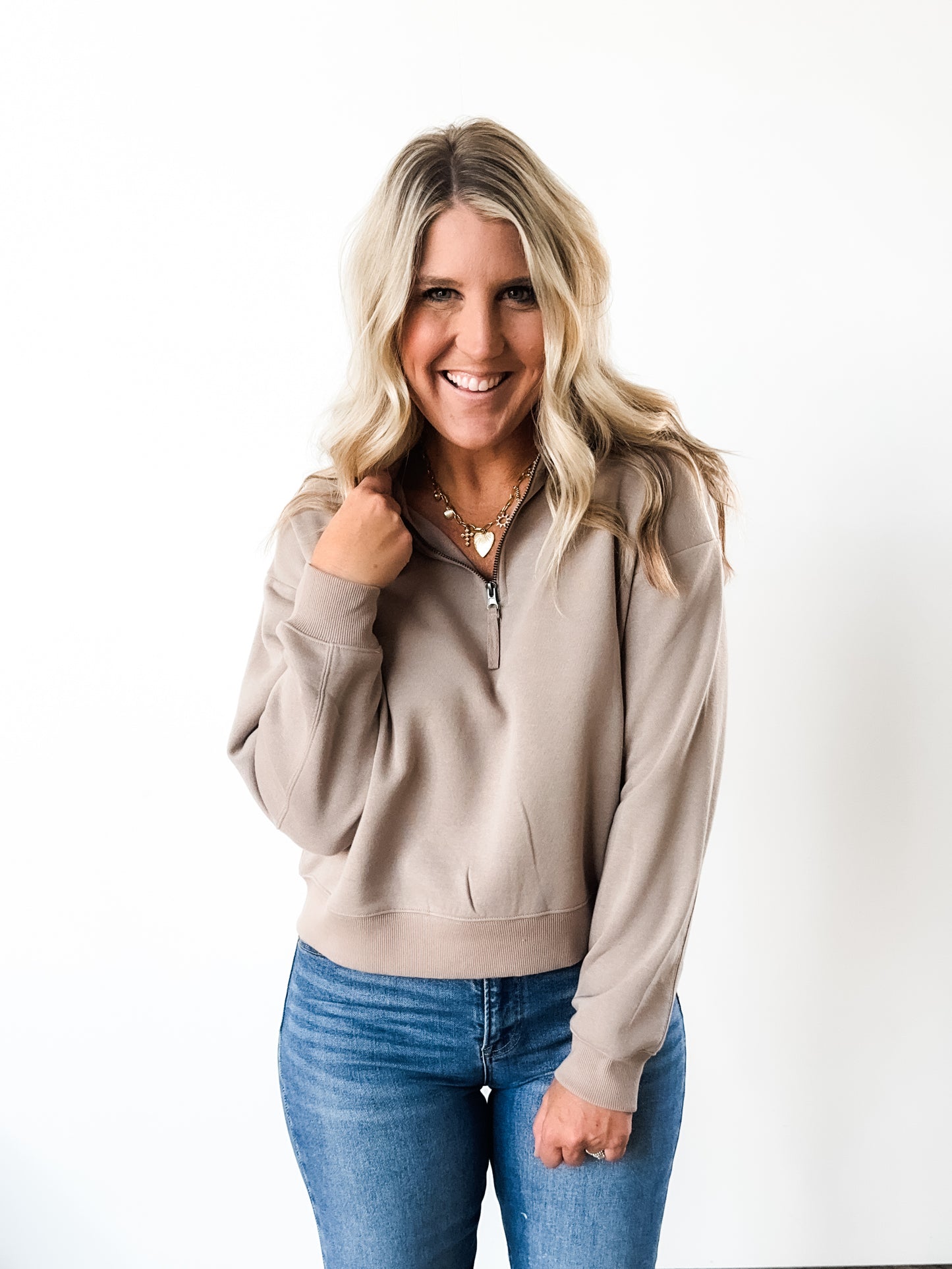 Taupe Half Zip Pullover