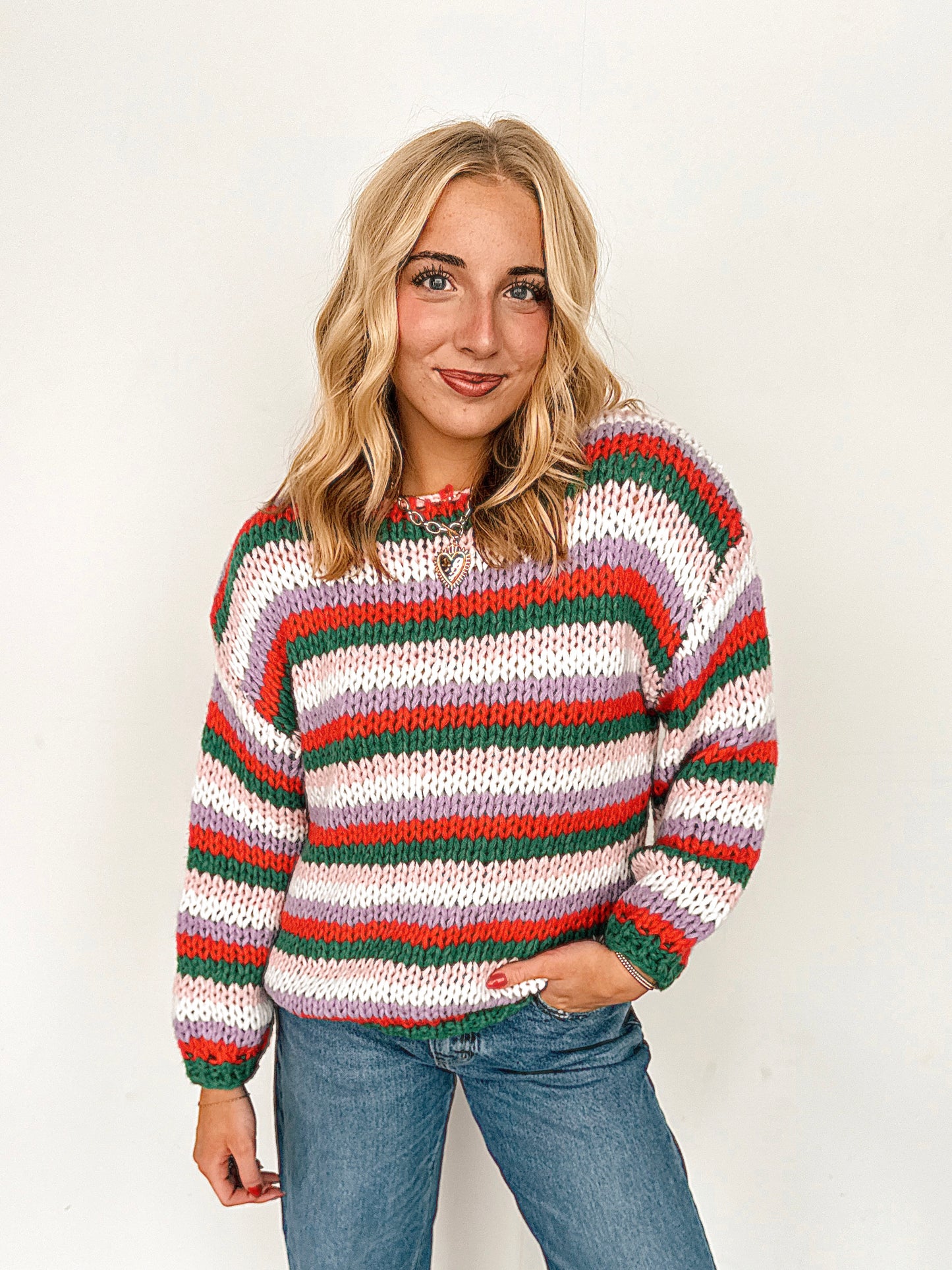 Multi Color Striped Chunky Knit Sweater